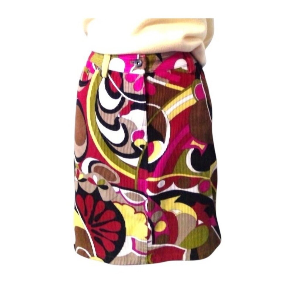 Etcetera Multicolor Abstract Retro Hippie 70/80s Corduroy Pencil Skirt Size 2